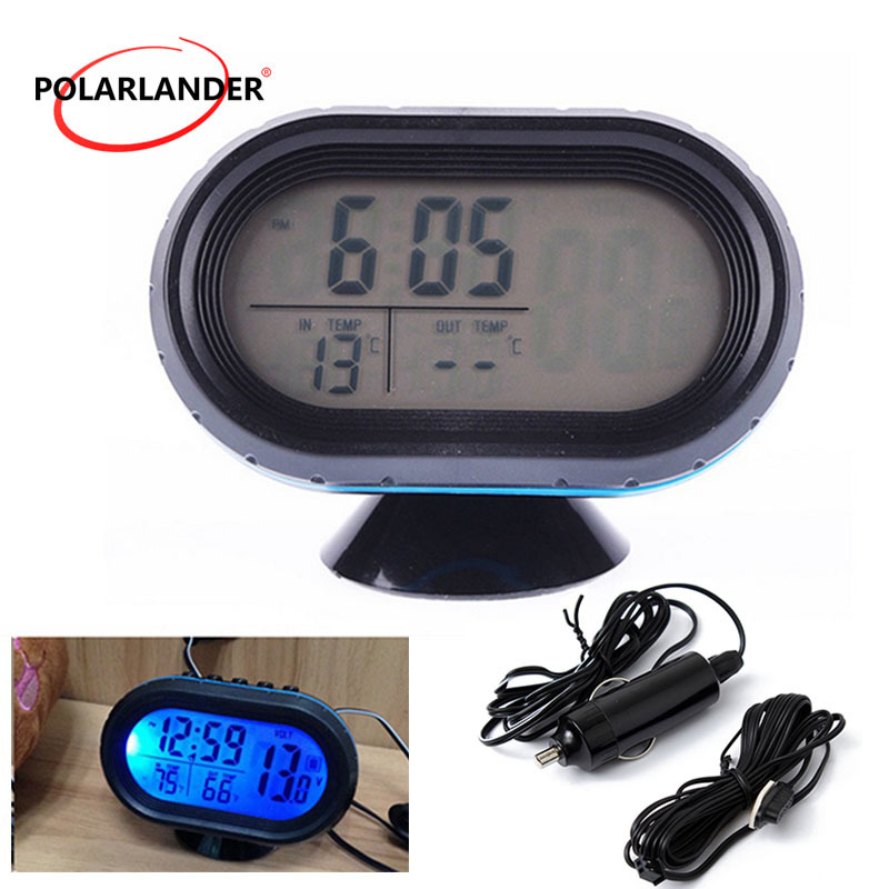 Polarlander 12-24V digitālais auto termometrs un voltmetrs ar displeju un luminiscējošu pulksteni, regulējams leņķa stiprinājums