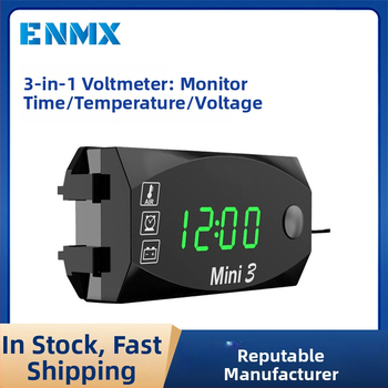 Motocikla 3-in-1 voltmetrs ar pulksteni, temperatūru un spriegumu, modeļa YL-M07, universāls 9–24V, pielāgota apstrāde