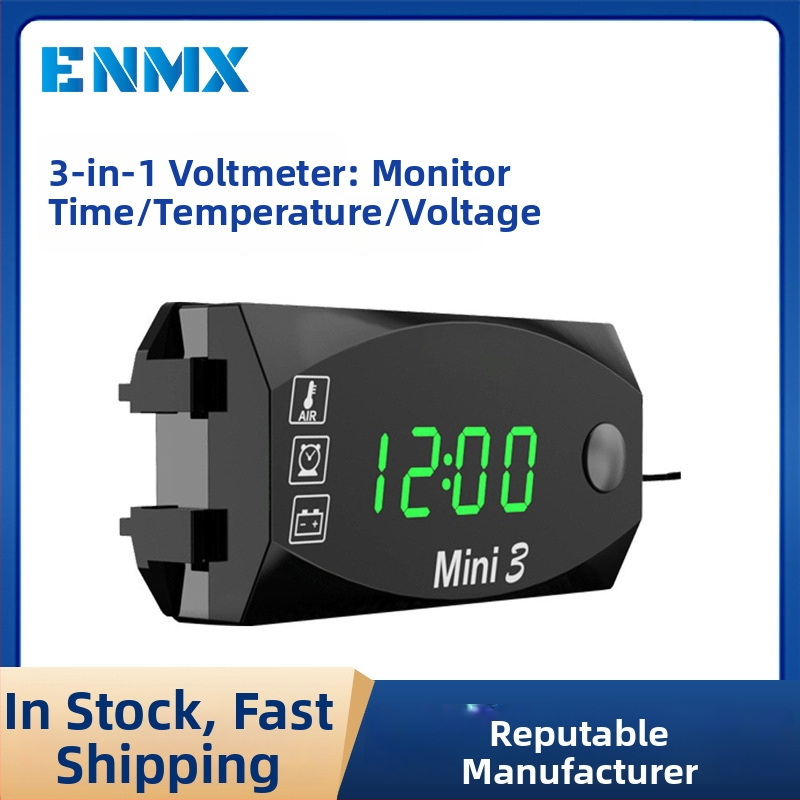 Motocikla 3-in-1 voltmetrs ar pulksteni, temperatūru un spriegumu, modeļa YL-M07, universāls 9–24V, pielāgota apstrāde