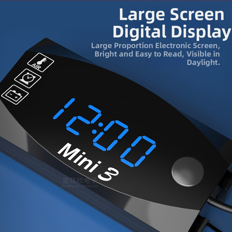 Motocikla 3-in-1 voltmetrs ar pulksteni, temperatūru un spriegumu, modeļa YL-M07, universāls 9–24V, pielāgota apstrāde