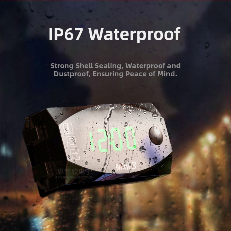 Motocikla 3-in-1 voltmetrs ar pulksteni, temperatūru un spriegumu, modeļa YL-M07, universāls 9–24V, pielāgota apstrāde