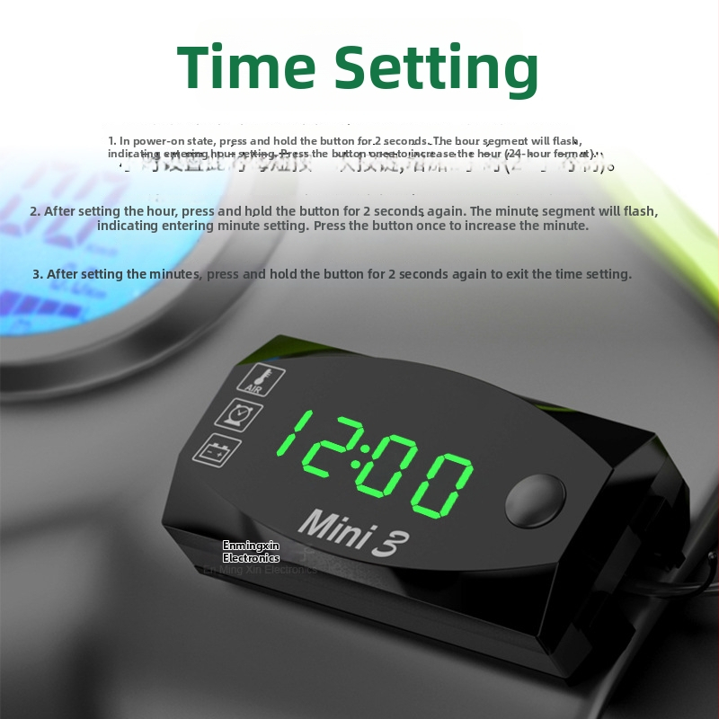 Motocikla 3-in-1 voltmetrs ar pulksteni, temperatūru un spriegumu, modeļa YL-M07, universāls 9–24V, pielāgota apstrāde