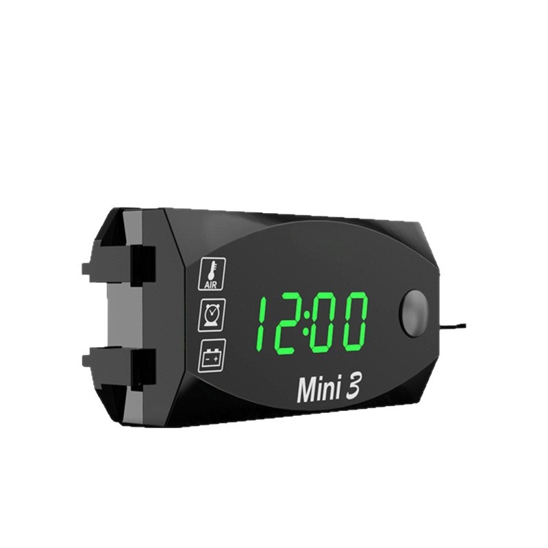 Motocikla 3-in-1 voltmetrs ar pulksteni, temperatūru un spriegumu, modeļa YL-M07, universāls 9–24V, pielāgota apstrāde