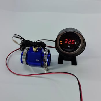 LED skaitmeninis apvalus vandens temperatūros matuoklis, 12V–24V universalus, 3 m kabelis, plastiko-aliuminio korpusas, skirtas žemės ūkio technikai ir sunkvežimiams