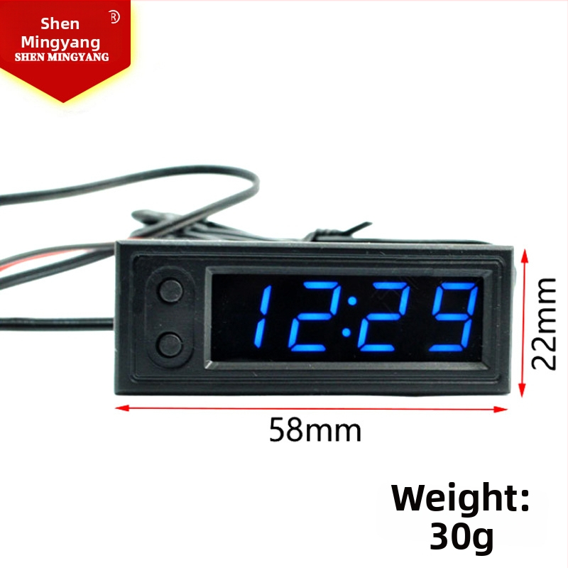 Iekšējais automašīnas pulksteņa modulis ar laika displeju, dubultu temperatūras sensoru un sprieguma uzraudzību