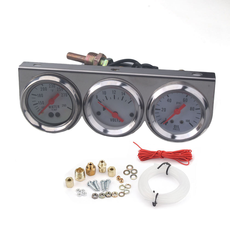 Automobilio trijų matavimo priemonių rinkinys – 12V, vandens temperatūra ir alyvos slėgis, mechaninis korpusas