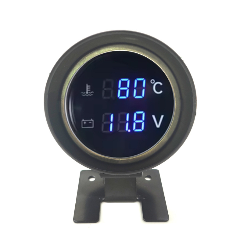 Apvalus dviejų funkcijų vandens temperatūros ir įtampos matuoklis, 12V-24V, universalus transporto priemonėms, ABS+plastikas, 200 g