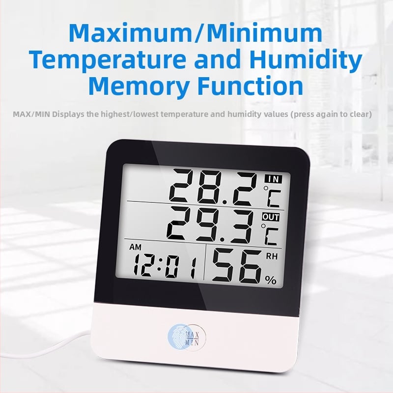 Електронен измервател за температура и влажност CJM-260A с водоустойчива сонда, памет за запис, температурен диапазон -50 до 70 °C, точност на влажността 0,01% RH
