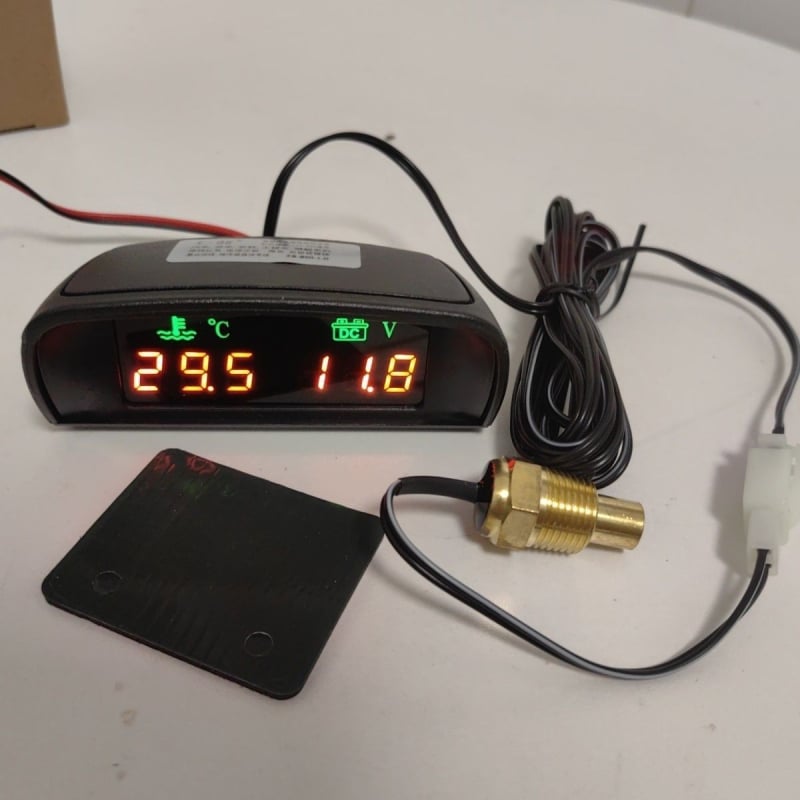 Voltmetru digital orizontal cu afișaj LED și măsurător de temperatură a apei pentru vehicule, 12V/24V
