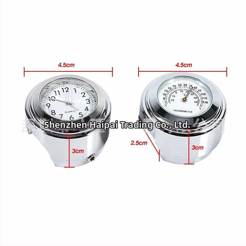 Motocikla stūres pulkstenis HPQ M25714 — alumīnija sakausējums — laika un temperatūras displejs