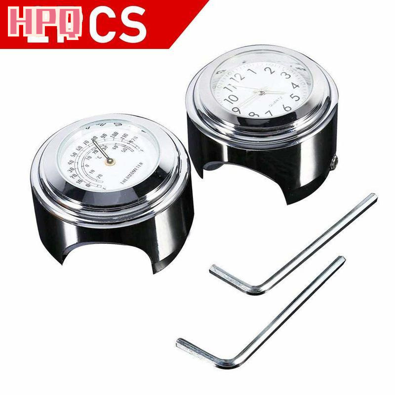 Motocikla stūres pulkstenis HPQ M25714 — alumīnija sakausējums — laika un temperatūras displejs