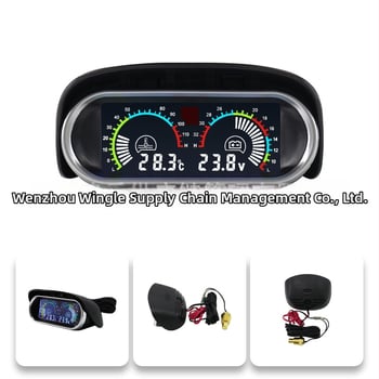 Stable LCD automobilio prietaisas – dviejų funkcijų skaitmeninis vandens temperatūros matuoklis ir voltmetras, 12/24V, geležinis korpusas, svoris 0,139 kg