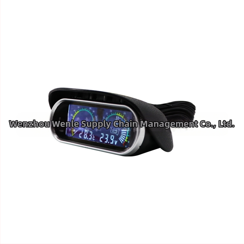 Stable LCD automobilio prietaisas – dviejų funkcijų skaitmeninis vandens temperatūros matuoklis ir voltmetras, 12/24V, geležinis korpusas, svoris 0,139 kg