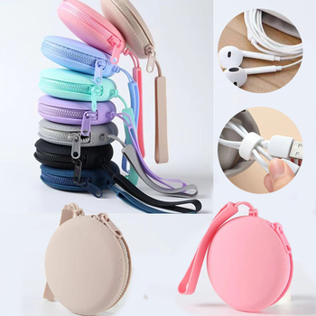 Силиконова кръгла монетник за деца, водоустойчива чанта за ключове и слушалки