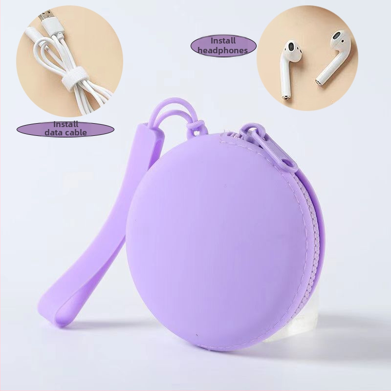 Силиконова кръгла монетник с цип и шнур за носене – водоустойчив, вътрешност с ципова мрежа