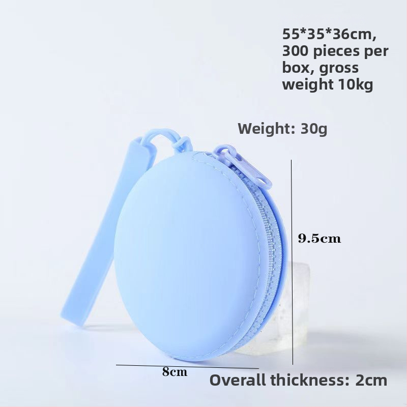 Силиконова кръгла монетник с цип и шнур за носене – водоустойчив, вътрешност с ципова мрежа