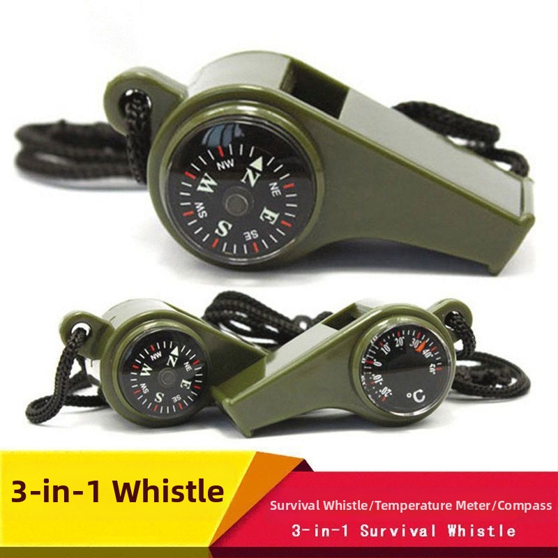 Három az egyben kompassz, hőmérő és túlélési síp – kültéri, hordozható, többfunkciós túlélő eszköz