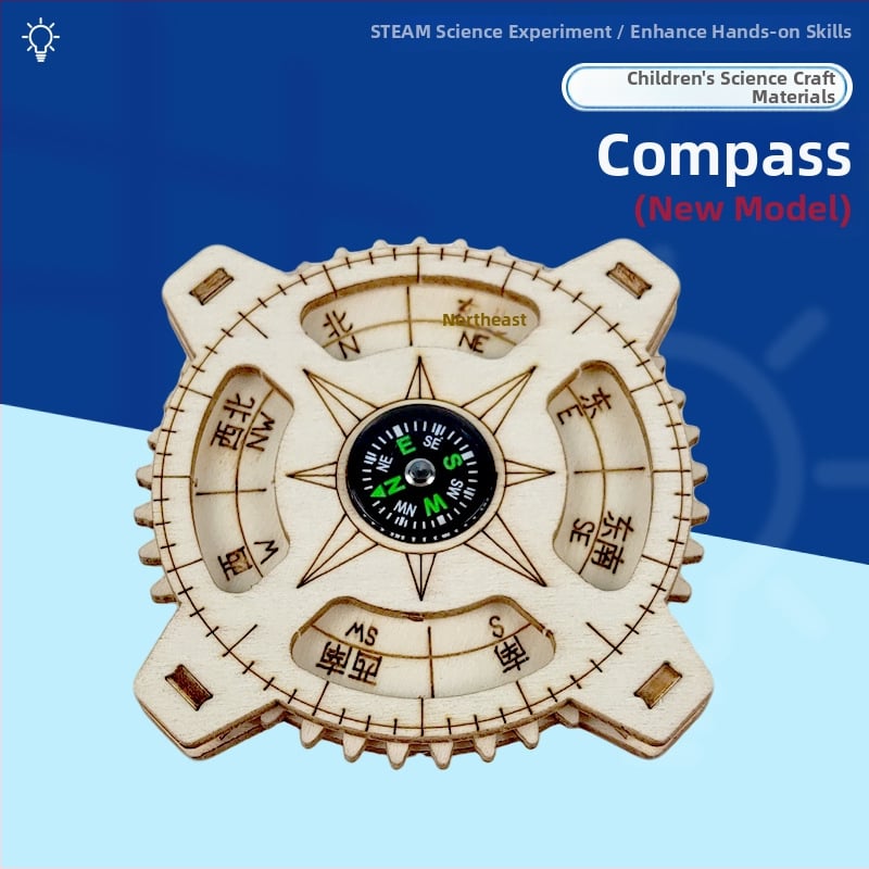 Дървен комплект за направи си сам компас за деца — STEM образователна играчка, подходящ за деца 7–14 г., развива ръчно-очна координация и когнитивни умения