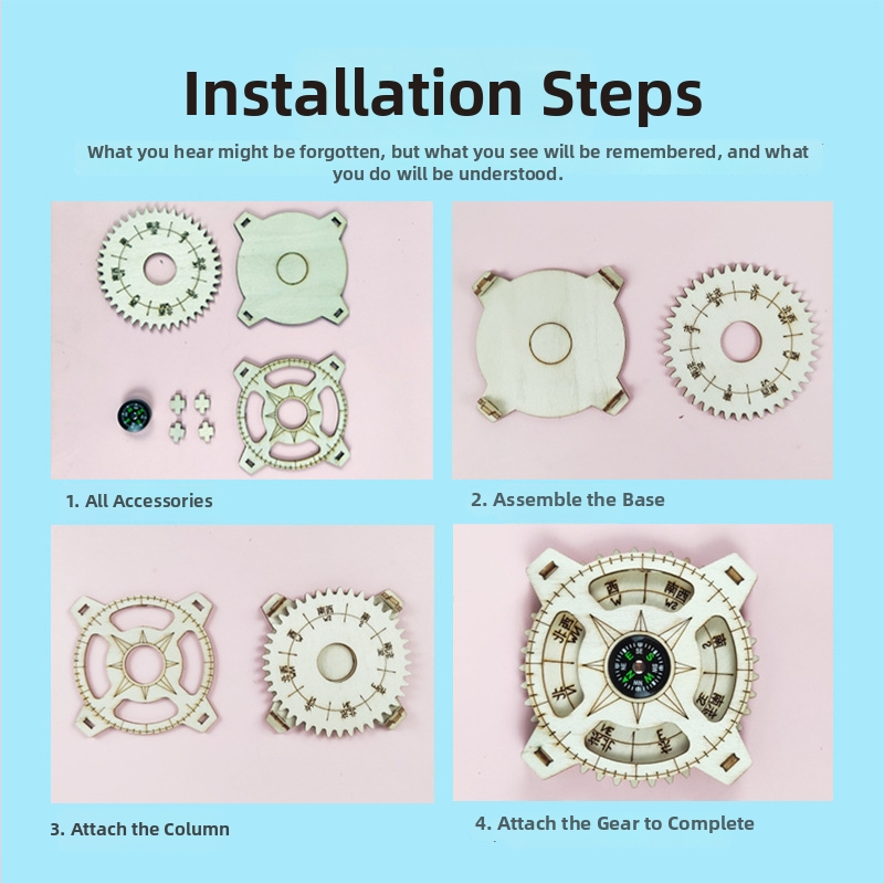 Medinis DIY kompasų rinkinys vaikams — edukacinė STEM žaislas 7–14 metų amžiaus, lavina rankų-akių koordinaciją ir pažintines įgūdžius