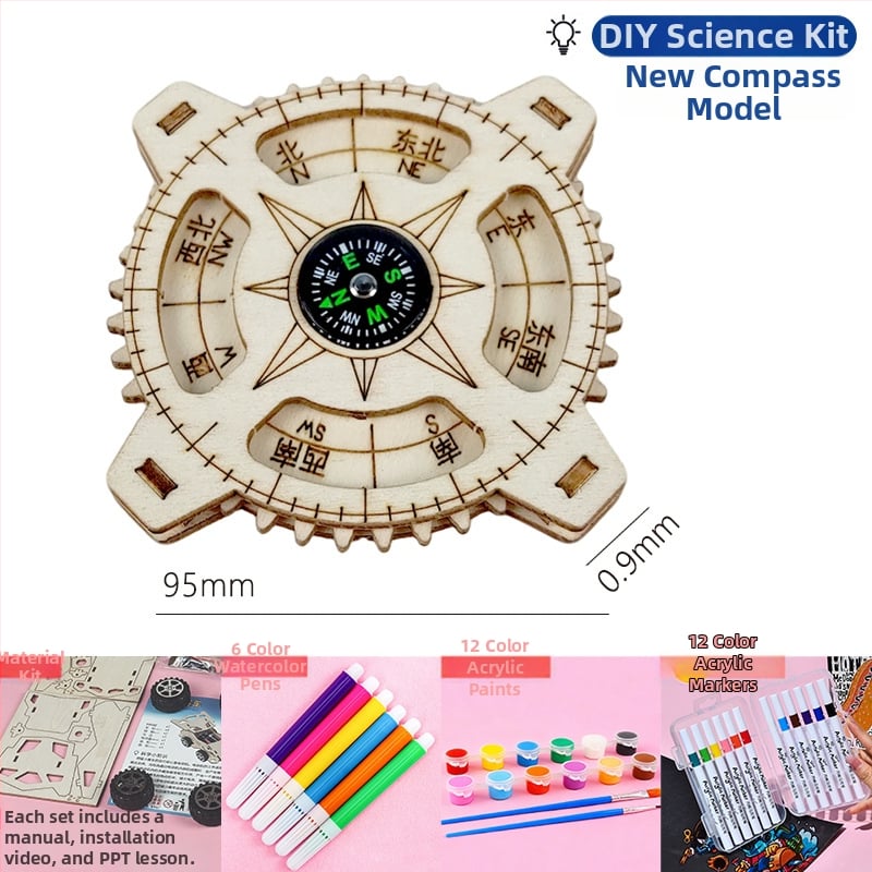 Дървен комплект за направи си сам компас за деца — STEM образователна играчка, подходящ за деца 7–14 г., развива ръчно-очна координация и когнитивни умения