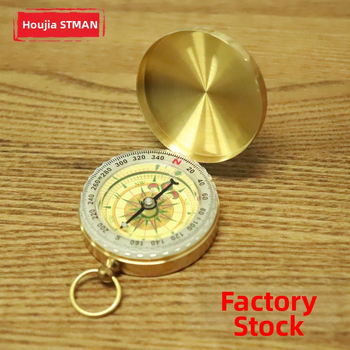 Houjia stman G50 Tiszta réz Zsebóra-stílusú iránytű, fedéllel, kültéri, többfunkciós, világító