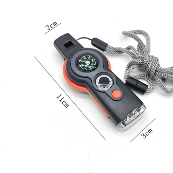 Túlélő eszköz LED-fénnyel, iránytűvel, sípolóval és hőmérővel (7 az 1-ben)