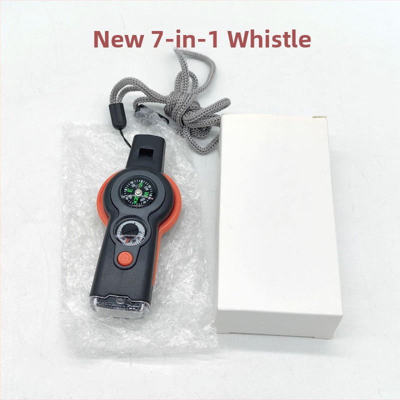 Túlélő eszköz LED-fénnyel, iránytűvel, sípolóval és hőmérővel (7 az 1-ben)