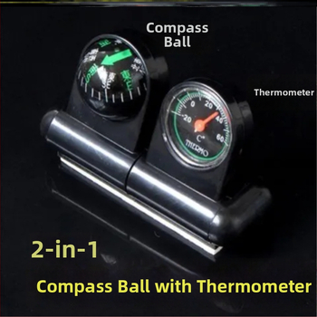 Вътрешен автомобилен термометър и компас, 2-в-1, метална конструкция