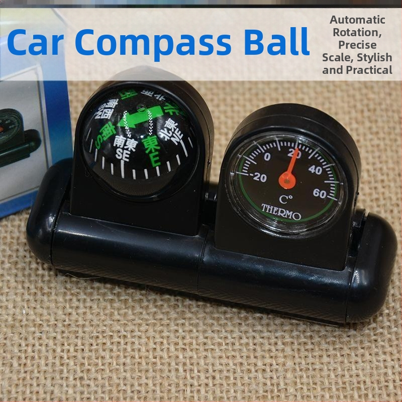 Automobilio vidaus termometras ir kompasas, 2 viename, metalinė konstrukcija