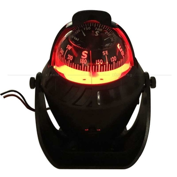 Jūras kompass ar magnētiskās deklinācijas regulēšanu un LED nakts gaismu ārējai lietošanai