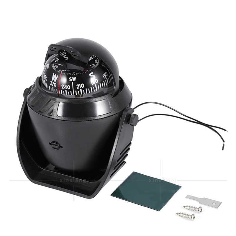 Jūras kompass ar magnētiskās deklinācijas regulēšanu un LED nakts gaismu ārējai lietošanai