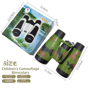 Детска камуфлажна телескоп-играчка, 6x30 увеличение, пластмасова конструкция, без електрическо захранване, развива координацията ръка-око, подходяща за деца на възраст 4-6 години