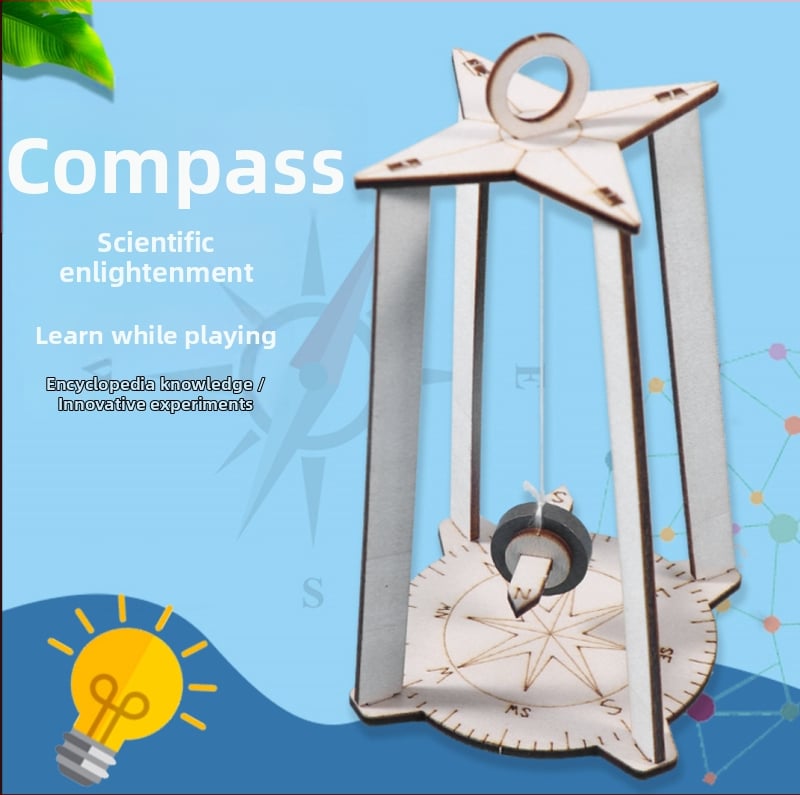 Дървен образователен научен комплект за деца – пъзел за сглобяване, DIY компас и физични експерименти в чанта, за деца на възраст 7–14 години
