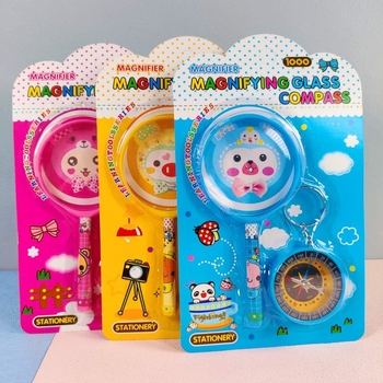 Hariduslik pendantside komplekt: kompass ja suurendusklaas lastele, plastikust, sobiv vanus 7–14 aastat, teaduskatsete tarvikud