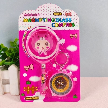 Hariduslik pendantside komplekt: kompass ja suurendusklaas lastele, plastikust, sobiv vanus 7–14 aastat, teaduskatsete tarvikud