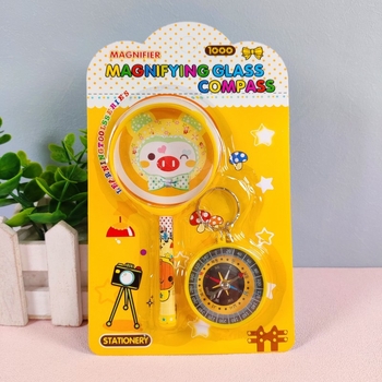Hariduslik pendantside komplekt: kompass ja suurendusklaas lastele, plastikust, sobiv vanus 7–14 aastat, teaduskatsete tarvikud