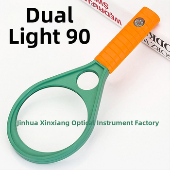 90 mm dubultās lēcas palielināmais lupas ar kompasu, plastmasas tenisa raketes dizains