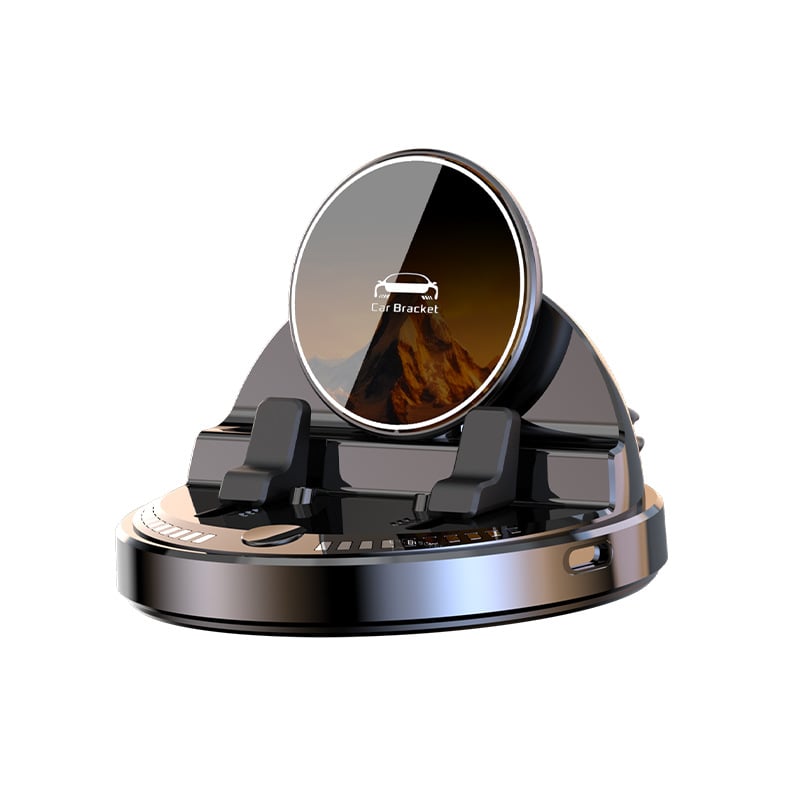 Автомобилен държач за телефон с безжично зареждане 15W, антихлъзгащ силикон, въртене на 360°, монтаж на таблото