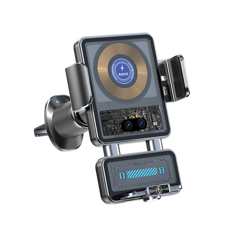 Автомобилен държач за телефон със безжично зареждане и магнитна глава, 50W, универсален, монтаж със щипка върху въздушен отвор