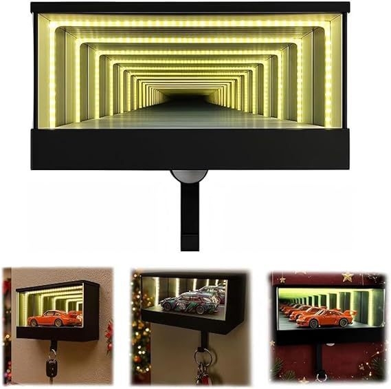 Garāžas atslēgu kulons ar 3D spoguļa LED displeju pakarināmajā kastītē (PLA materiāls, 3D process, mūsdienīgs minimālisma stils)