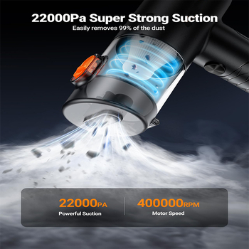 Hordozható autóporzsívó erős szívással: 70 W max, 20000 Pa, vezeték nélküli újratölthető, üzemidő 17–38 perc, HEPA szűrő