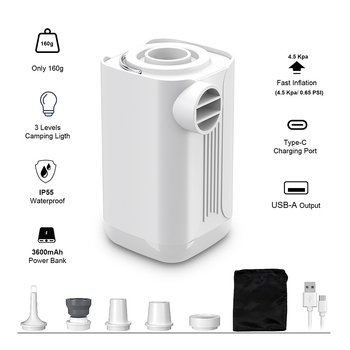 Pompa de aer electrică reîncărcabilă 24V pentru camping în aer liber — poate umfla corturi, saltele și canapele; putere sub 80W, baterie 3600mAh, debit de aer peste 70 L/min, afișaj digital