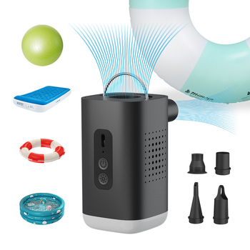 AP8 Pompă de aer electrică portabilă fără fir | 7.4V/6V • 35W • Debit de aer 180–200 L/min • baterie 2400 mAh • pentru umflare/deflare inele de înot, saltele gonflabile, bărcuțe gonflabile și perne auto