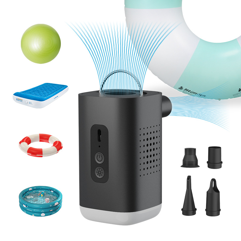 AP8 Pompă de aer electrică portabilă fără fir | 7.4V/6V • 35W • Debit de aer 180–200 L/min • baterie 2400 mAh • pentru umflare/deflare inele de înot, saltele gonflabile, bărcuțe gonflabile și perne auto