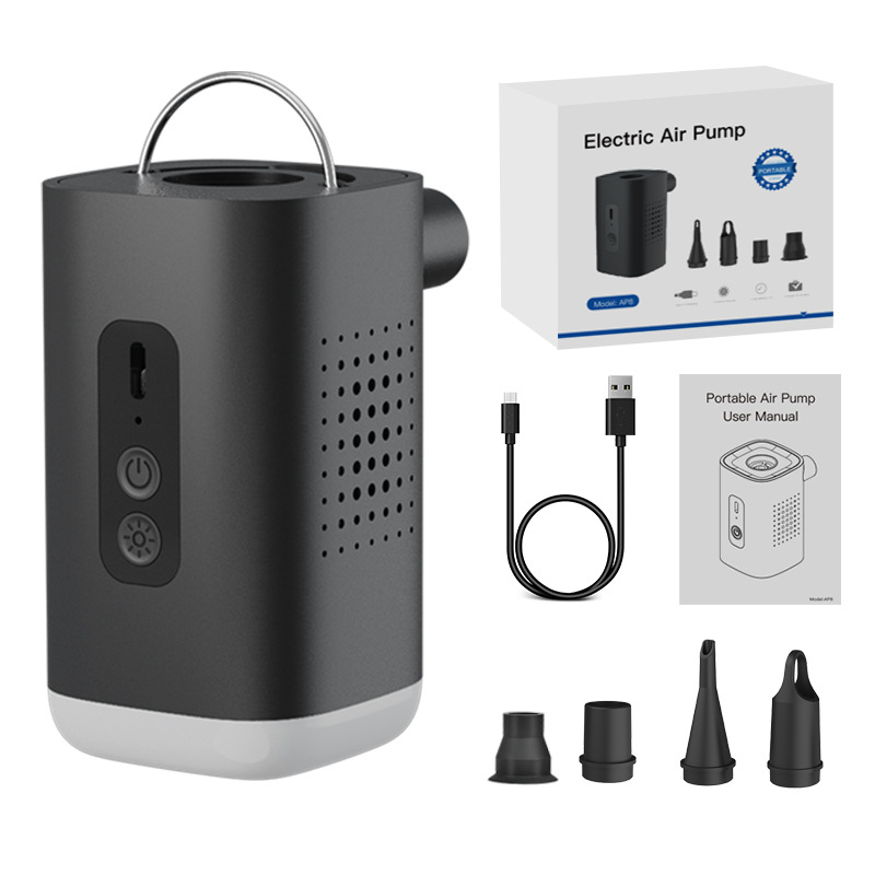 AP8 Pompă de aer electrică portabilă fără fir | 7.4V/6V • 35W • Debit de aer 180–200 L/min • baterie 2400 mAh • pentru umflare/deflare inele de înot, saltele gonflabile, bărcuțe gonflabile și perne auto