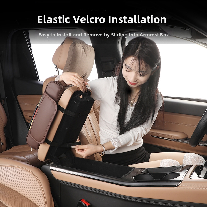 Автомобилен централен подлакътник с кутия за съхранение, кожен салфетник и държач за чаши 4 в 1, универсален монтаж