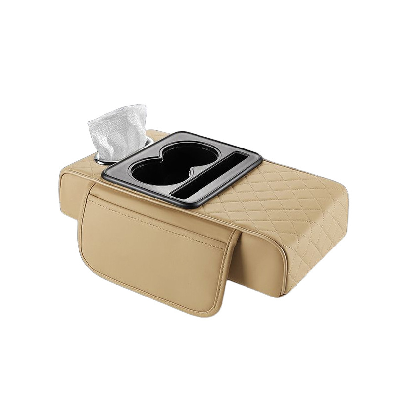 Автомобилен централен подлакътник с кутия за съхранение, кожен салфетник и държач за чаши 4 в 1, универсален монтаж