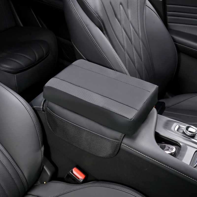 Odinė automobilio alkūnės atrama su atminties putų pagalvėle ir saugojimo krepšeliu, patchwork stilius, universalus