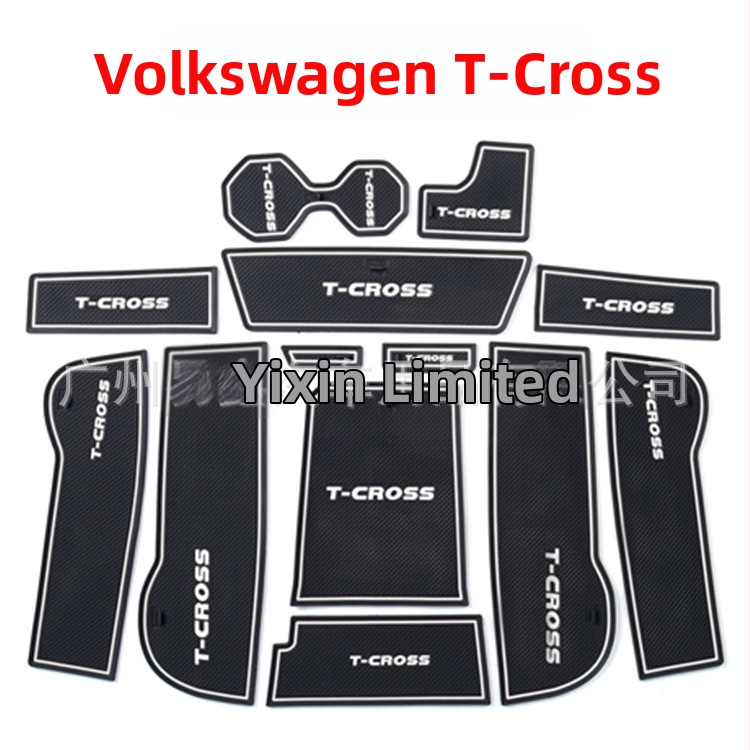 Volkswagen T-Crossi sisekujunduse korraldaja, ukse kohal matt, kruusi hoidja ja hoiukasti, PVC materjal, tolmukaitse, libisemisvastane, kohandamine ja logotüübi trükkimine saadaval