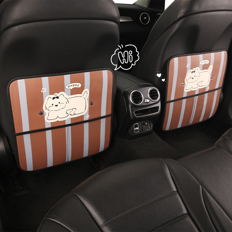 Πάτος πίσω καθίσματος αυτοκινήτου κατά των κλωτσιών — μοτίβο σκύλου σε ρίγες, PU υλικό, γέμισμα από σφουγγάρι, καθολικός σχεδιασμός, κατάλληλο για όλες τις εποχές